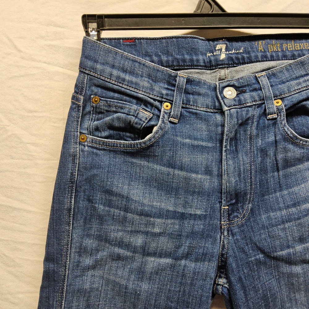 7 For All Mankind A Pocket Relaxed Jeans Women 29 Blue Flare Bootcut Medium Wash